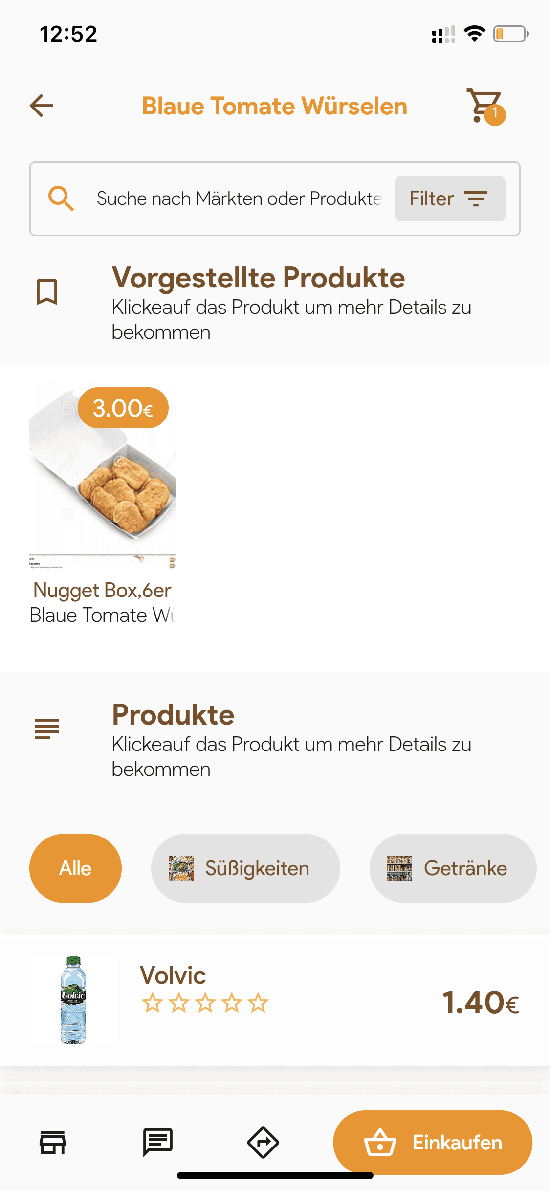 Produktauswahl der ersten Snaggit-Web-App im mobilen Browser.