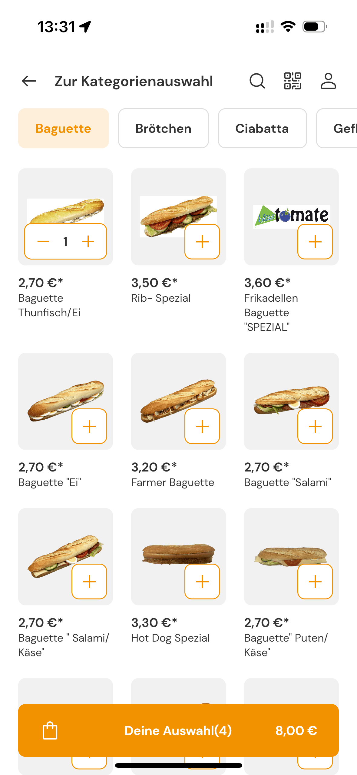 Professioneller Snaggit-Entwurf mit Produktfotos, Preisen und Warenkorb.