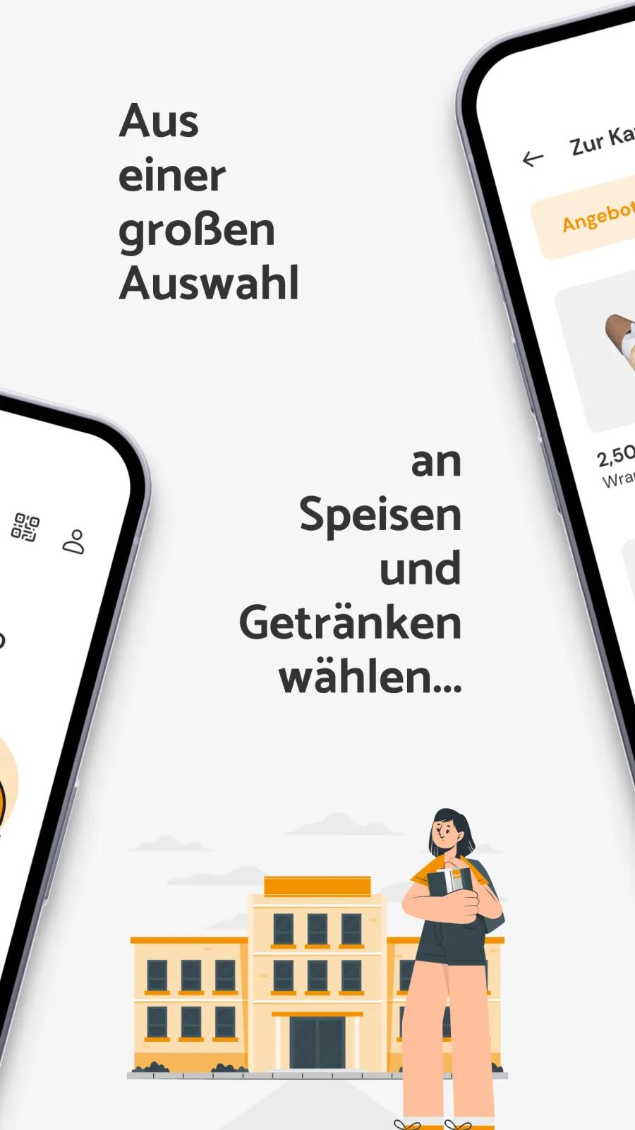 Vista de App Store con dos pantallas de móvil y selección de comida y bebidas